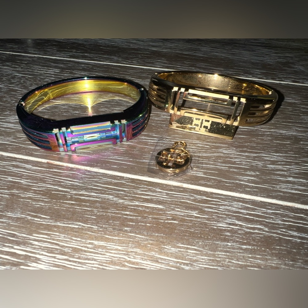 Set of two Tory Burch x Fitbit bracelets: gold & rainbow iridescent. Great Cond!
